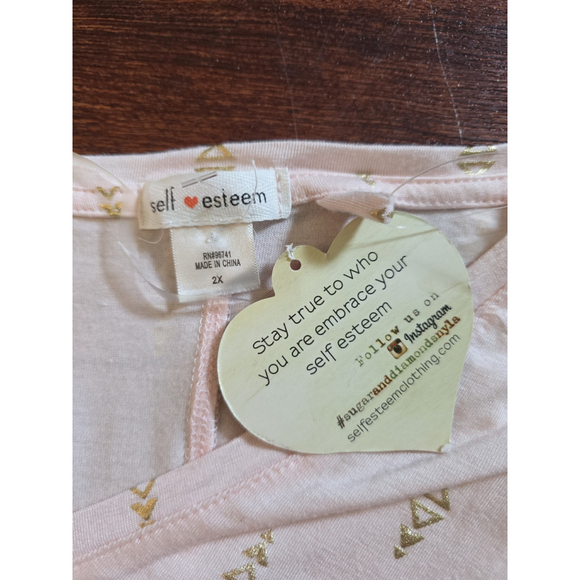 Womens Self Esteem Pink gold long sleeve shirt with necklace NWT size 2X - Picture 5 of 6